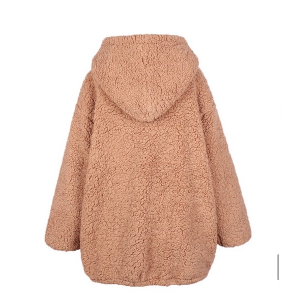 Half Zip Teddy Fluffy Kangaroo Pocket Hoodie - Picture 6 of 6